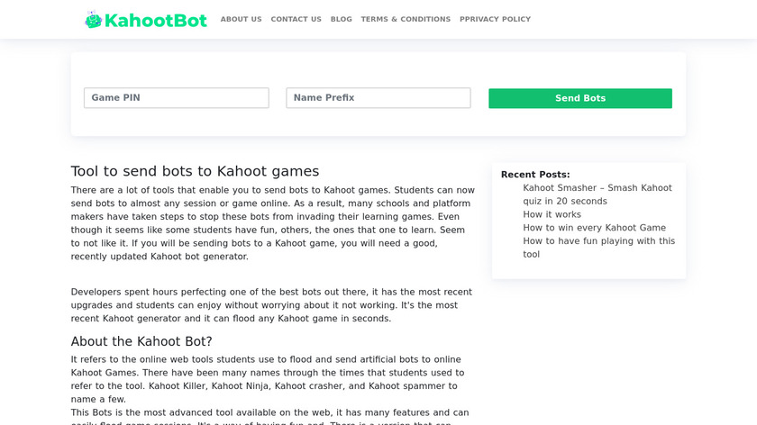 Kahoot Bot Landing Page