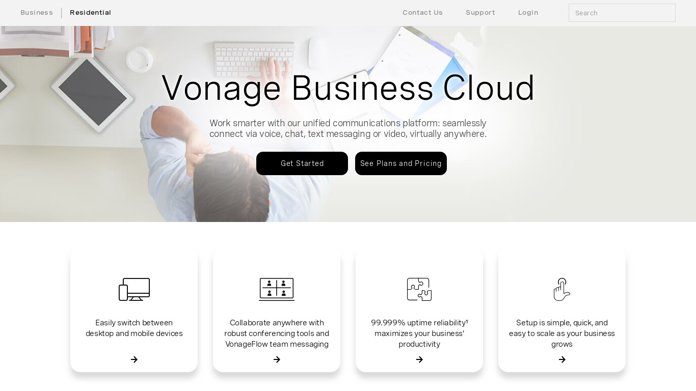 Vonage Business Cloud Landing page