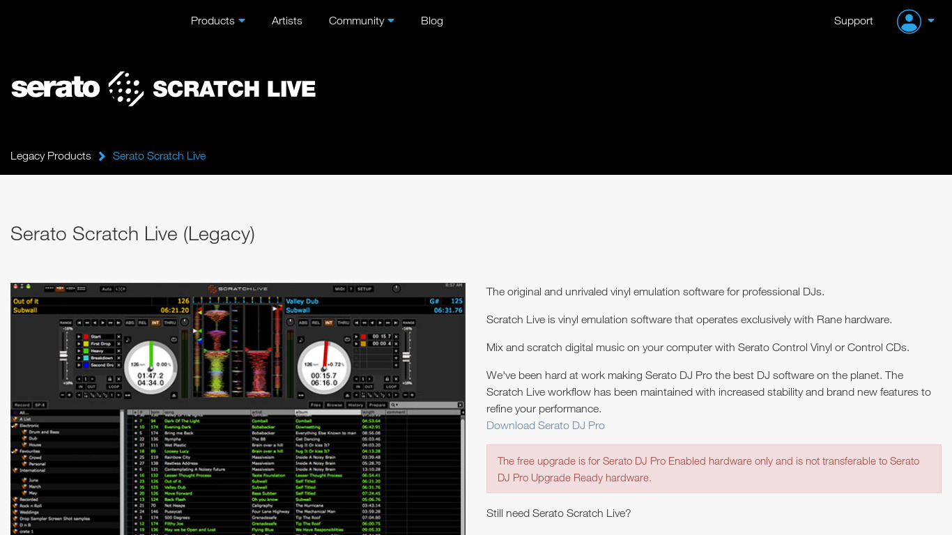 Serato Scratch Live Landing page