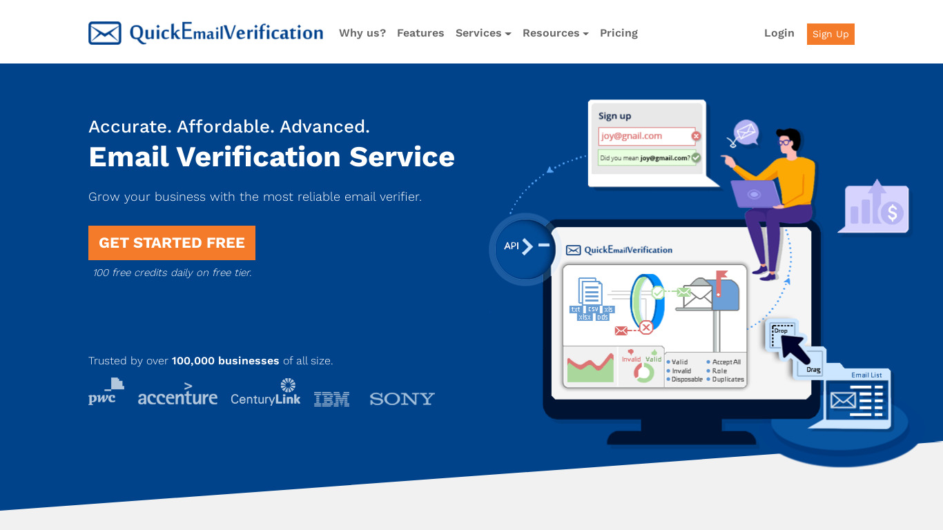 Quick Email Verification Landing page
