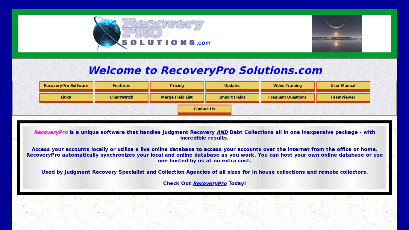RecoveryPro Landing page