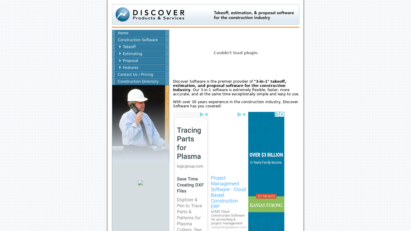 Discover Construction Estimating Software Landing page