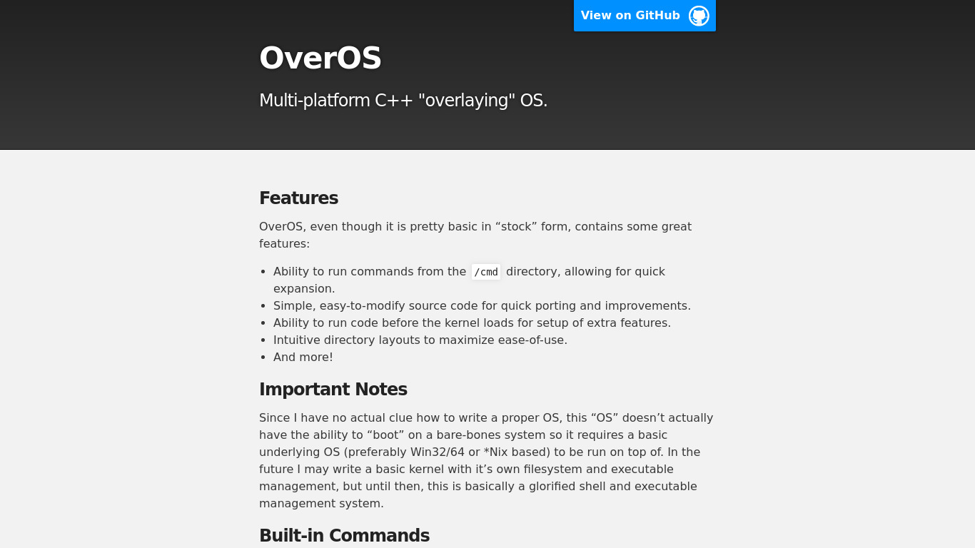 OverOS Landing page