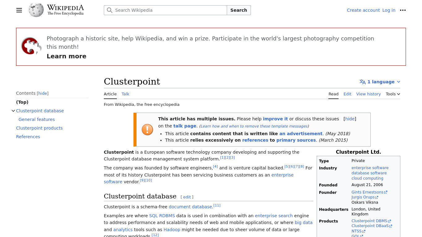 Clusterpoint Landing page