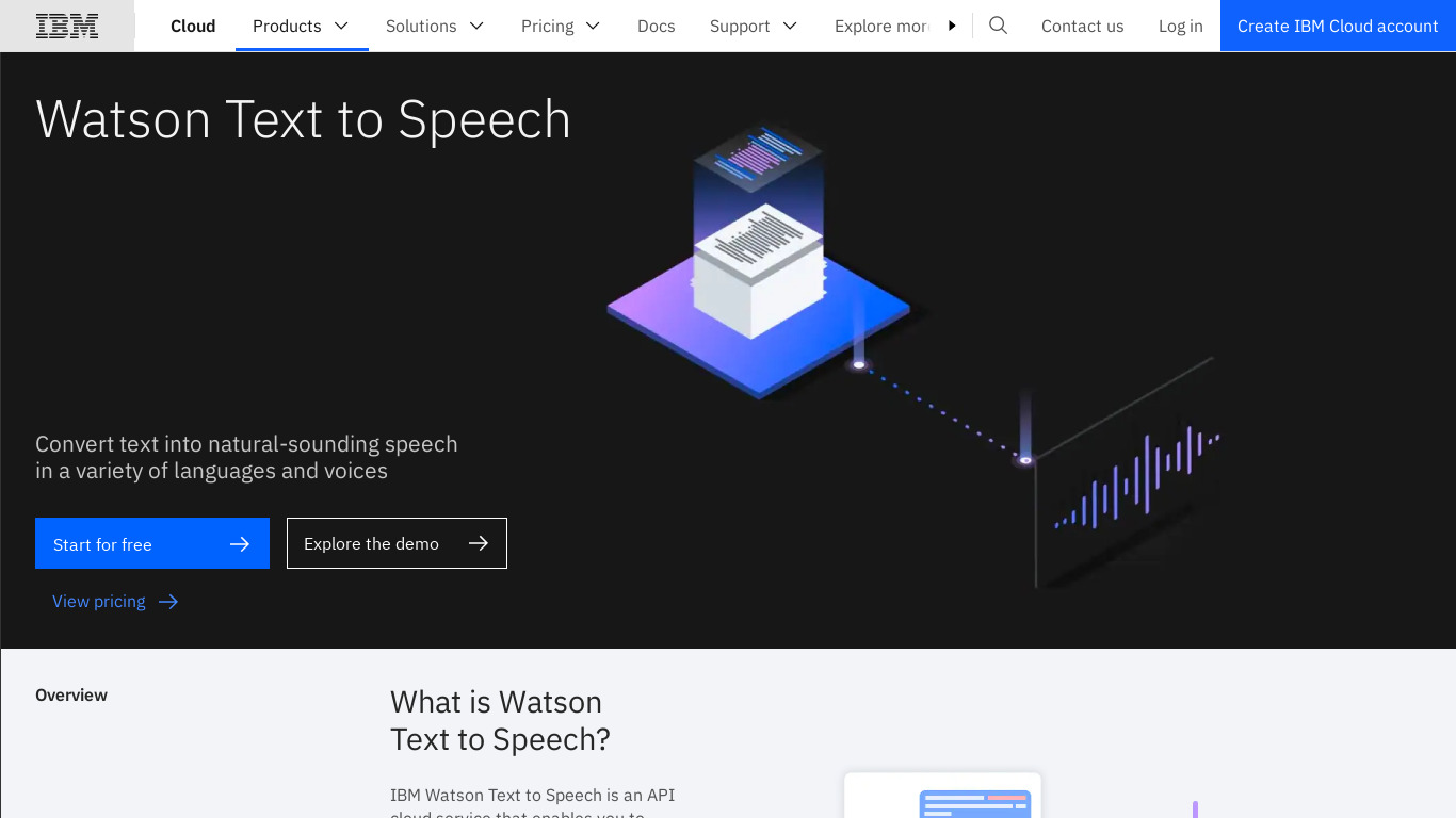 IBM Watson Text to Speech Landing page