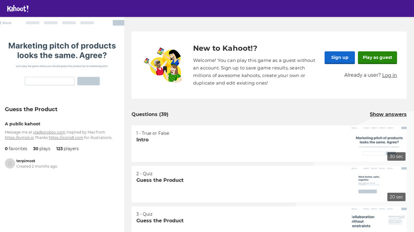 Guess the Product - create.kahoot.it Landing Page
