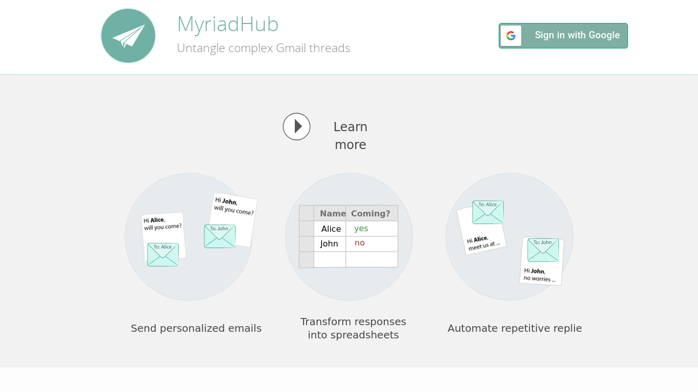 MyriadHub Landing page
