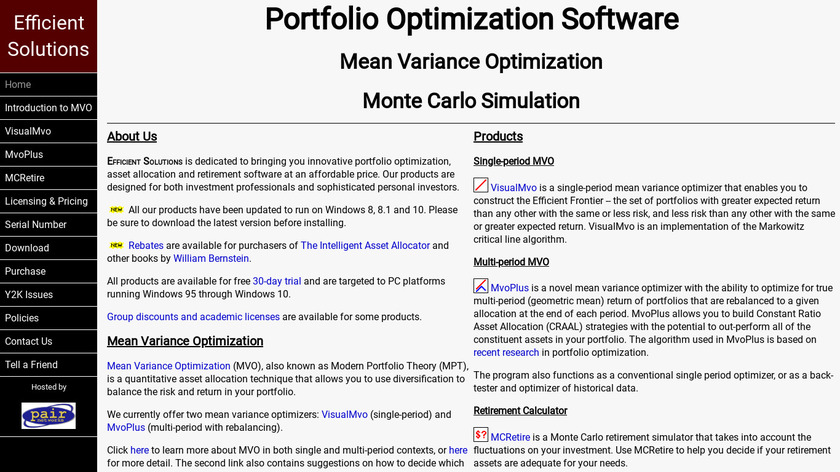 Portfolio Optimization Software Landing Page