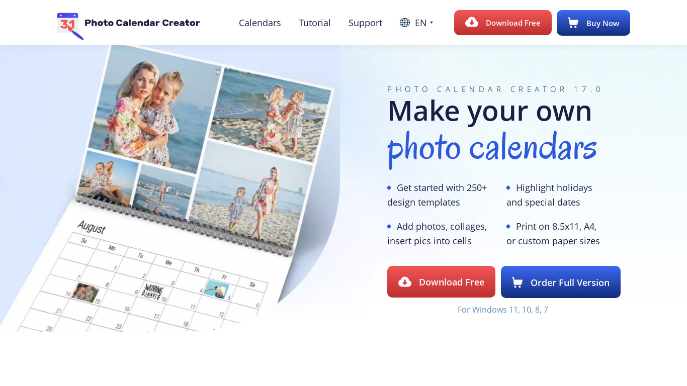 Photo Calendar Creator Landing page