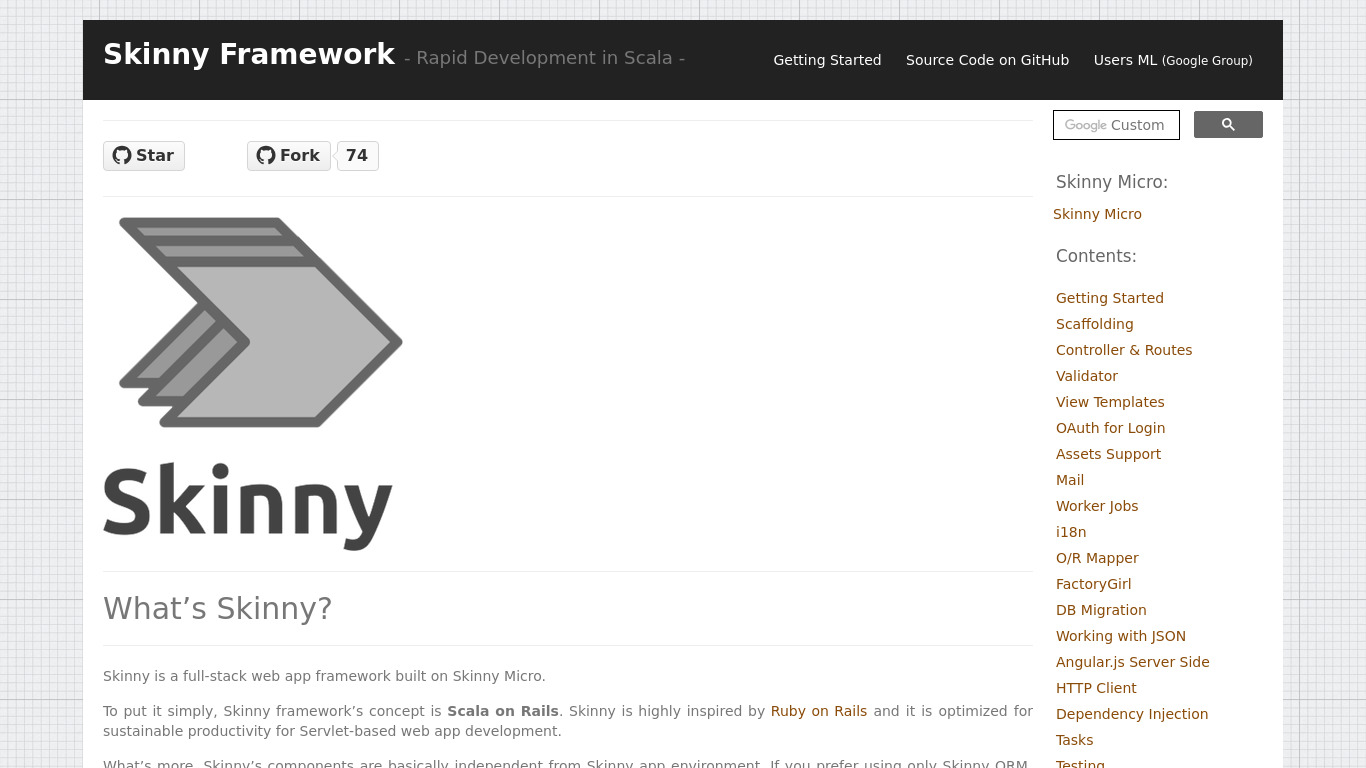 Skinny Framework Landing page