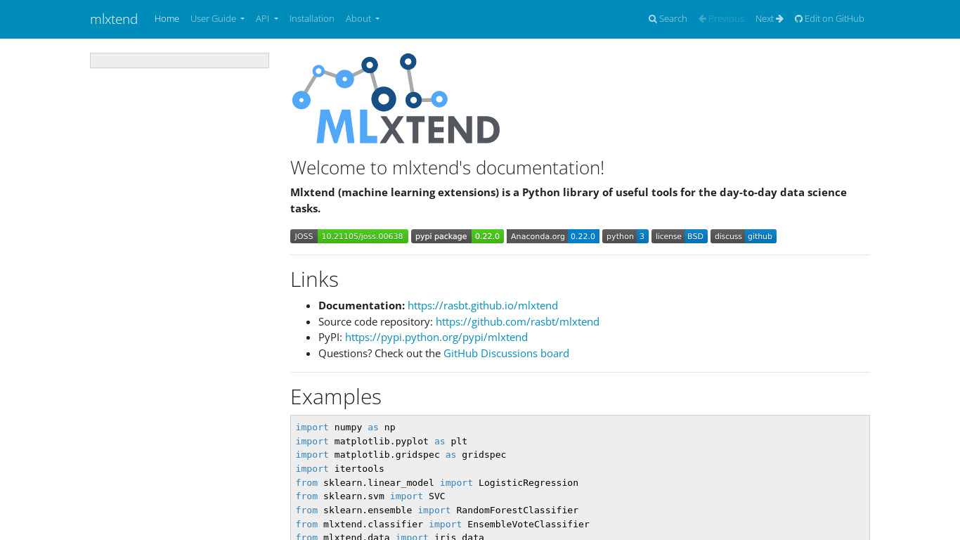 Mlxtend Landing page