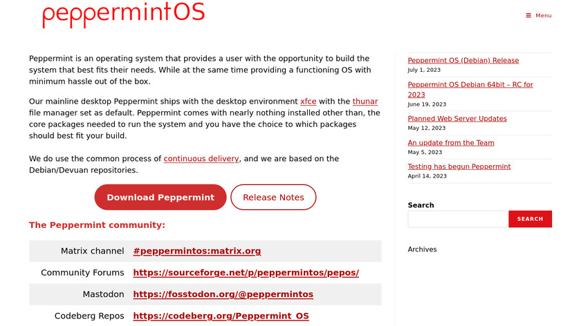 Peppermint OS Landing Page