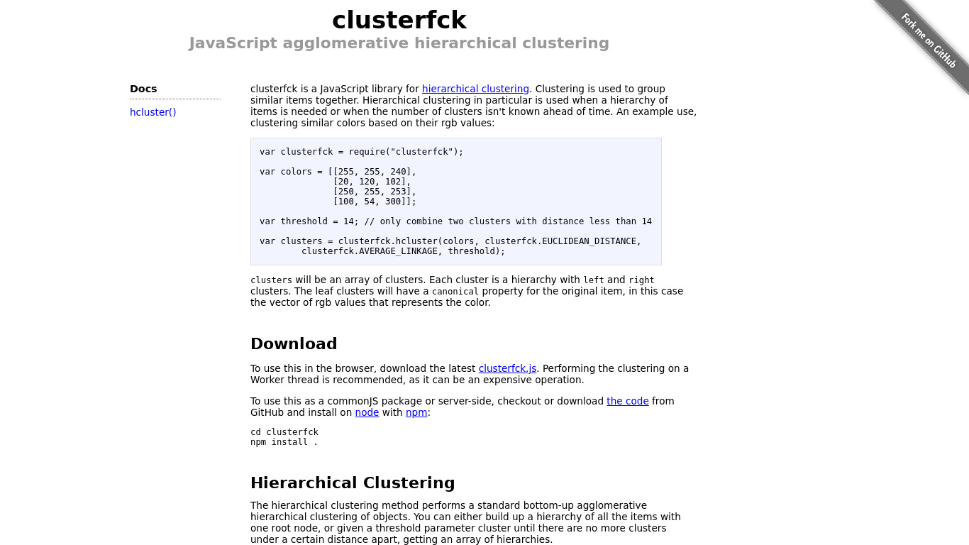 clusterfck Landing page