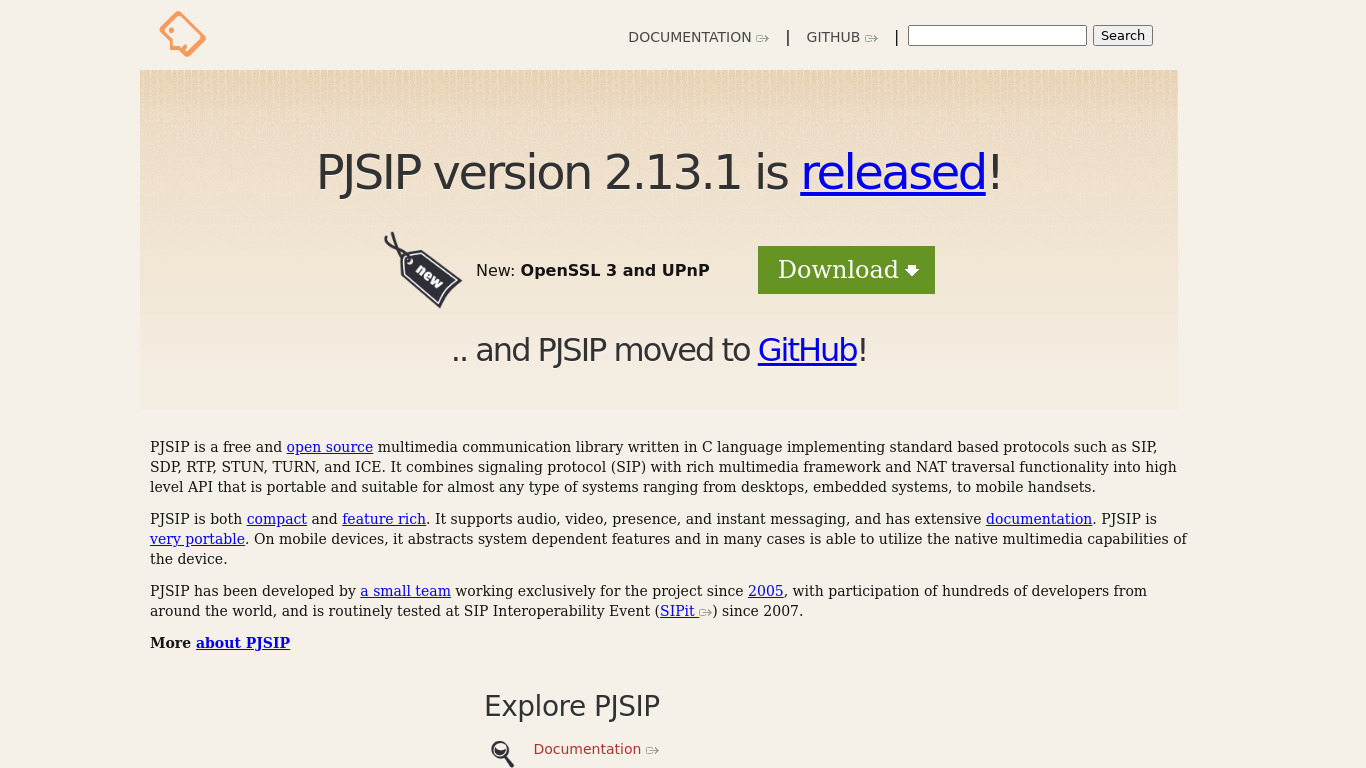 PJSIP Landing page