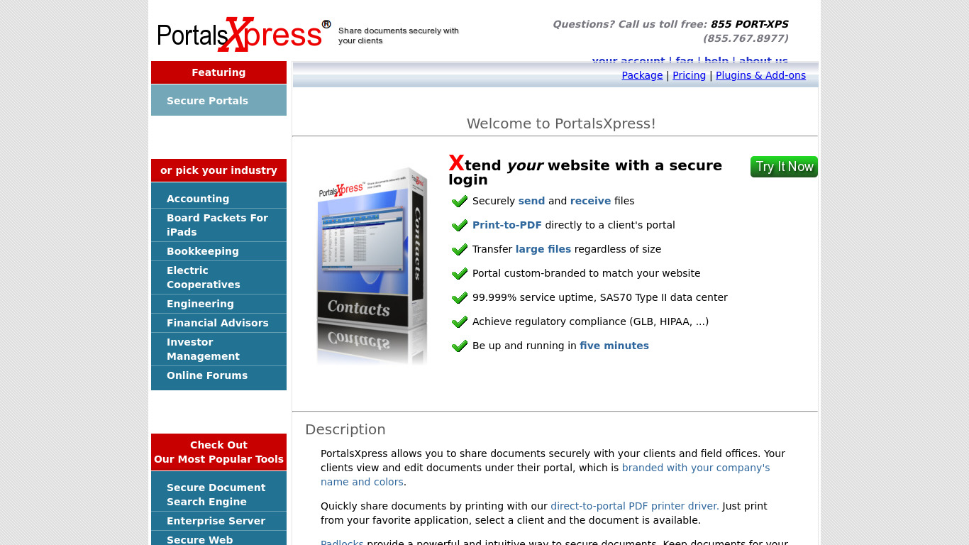 PortalsXpress Landing page