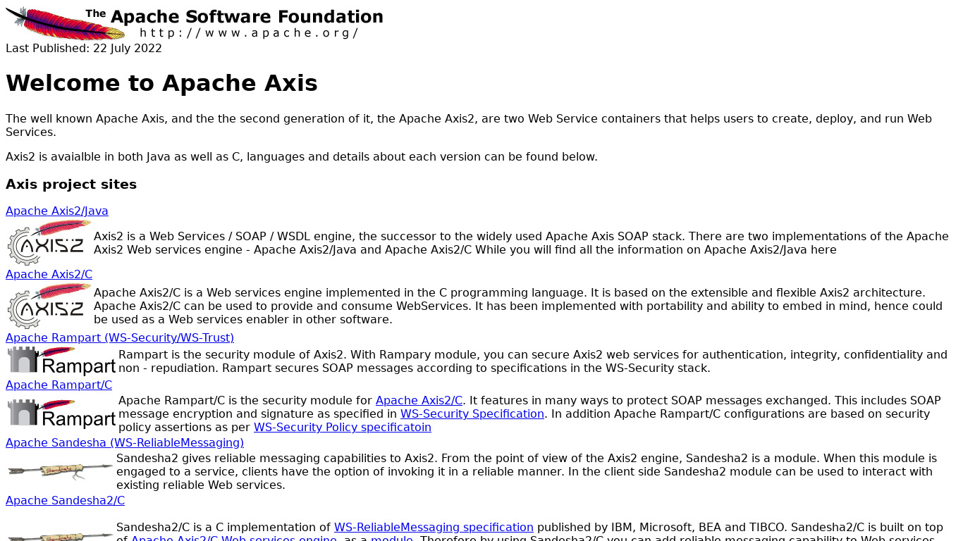 Apache Axis Landing page