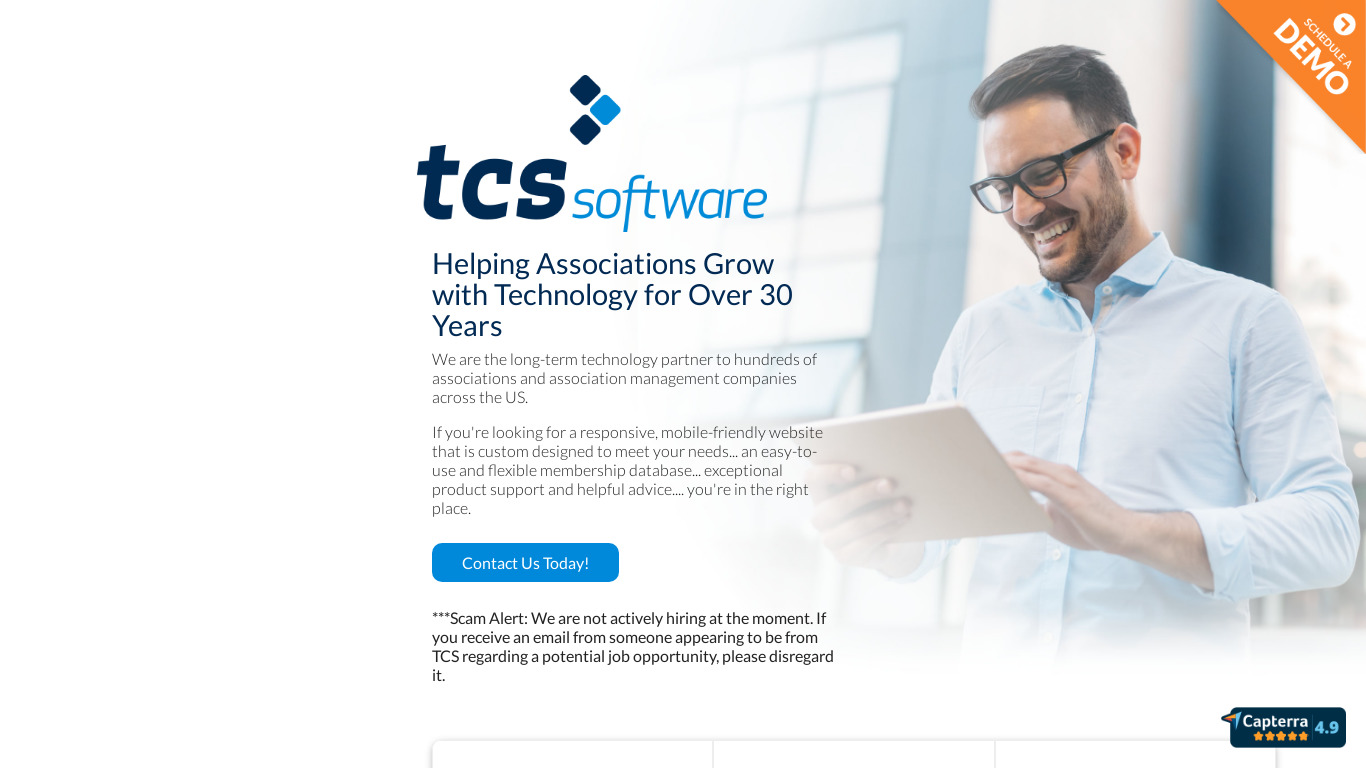 TCS Software Landing page