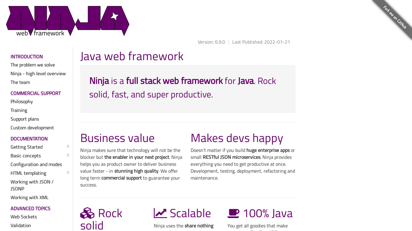 Ninja Framework Landing page