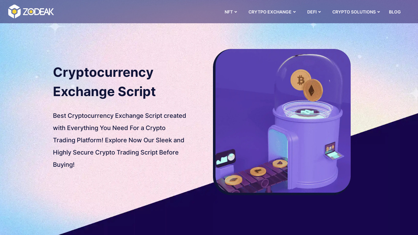 Zodeak Cryptocurrency Exchange Script Landing page