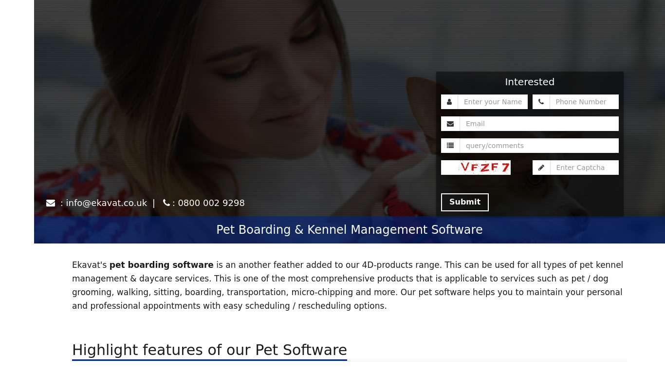 4d Pet booking software Landing page