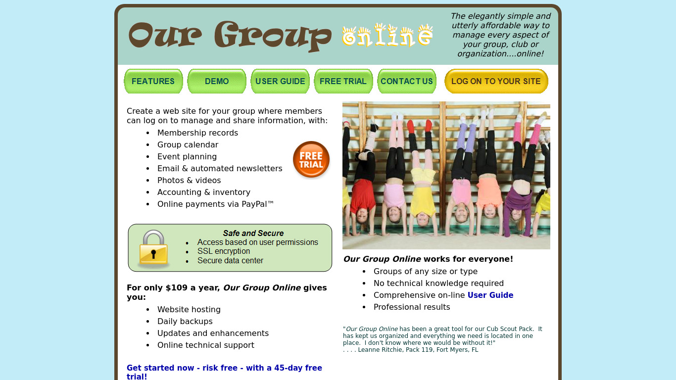 Our Group Online Landing page