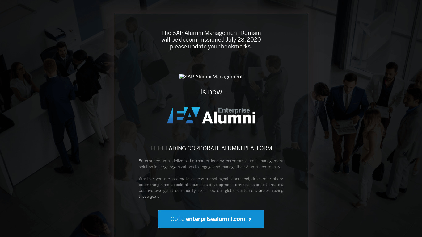 SAP Alumni Management Landing page