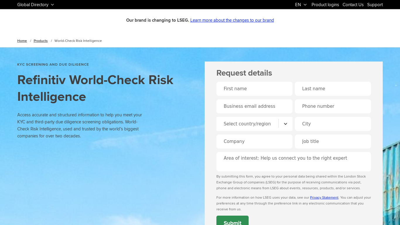 Thomson Reuters World-Check Landing page