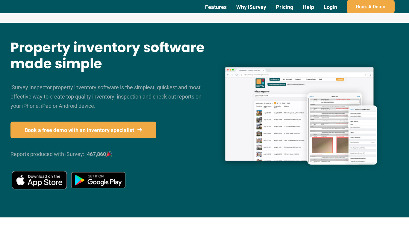Inspector Property Inventory Software Landing page