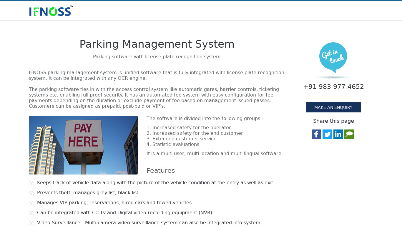 IFNOSS Parking Management System Landing page