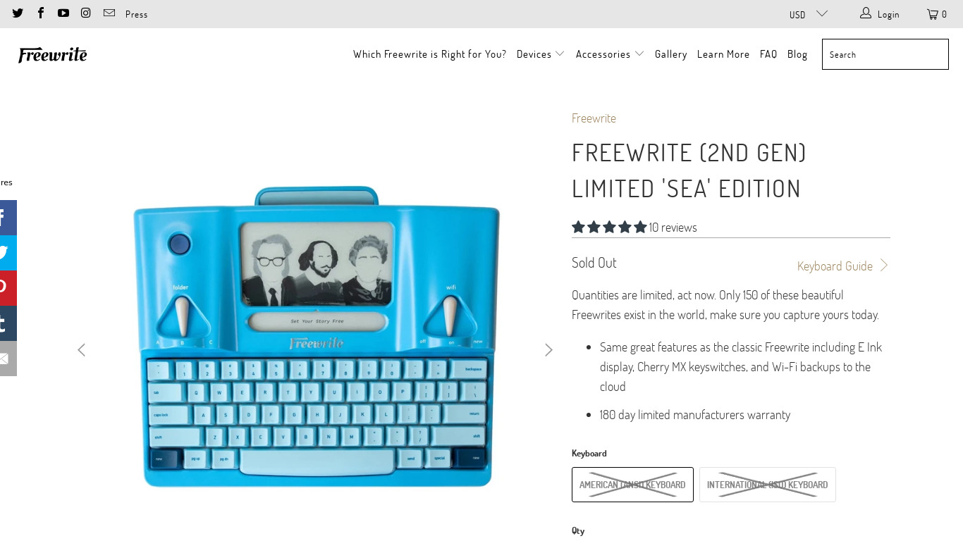 getfreewrite.com Freewrite 'Sea' Edition Landing page