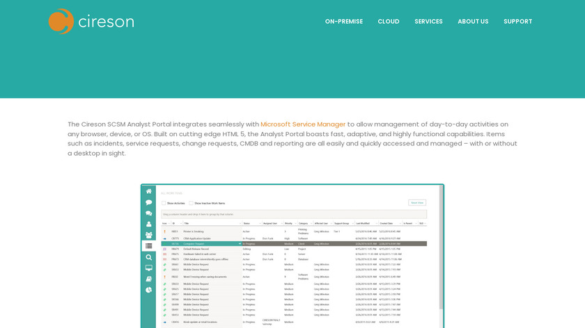 Cireson Analyst Portal Landing Page