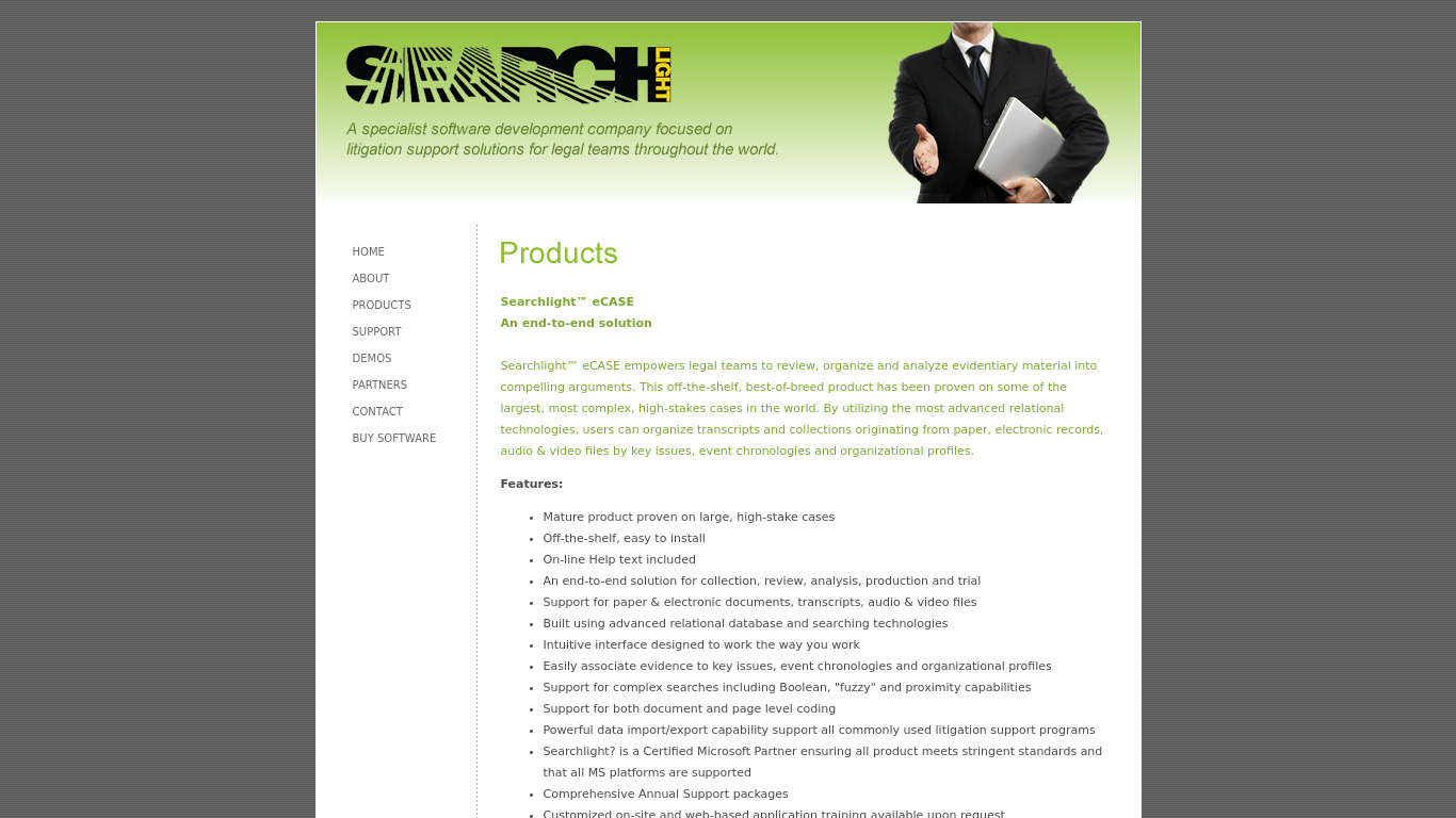 Searchlight eCASE Landing page