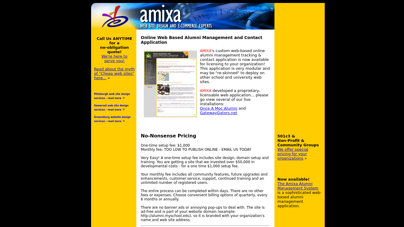Amixa Alumni Management System Landing page