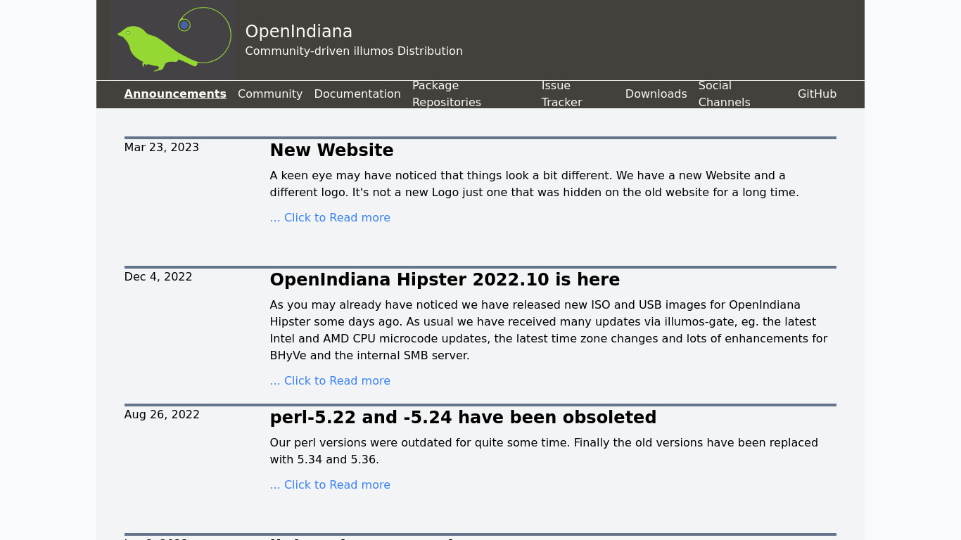 OpenIndiana Landing page