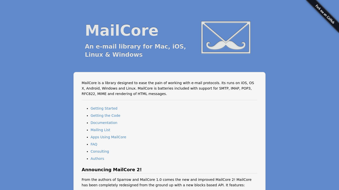 MailCore Landing page