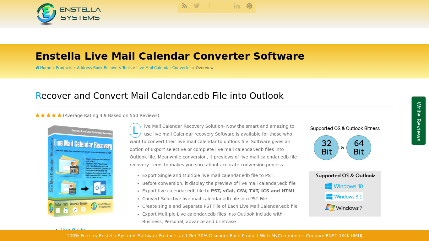 Enstella Live Mail Calendar Recovery Landing page