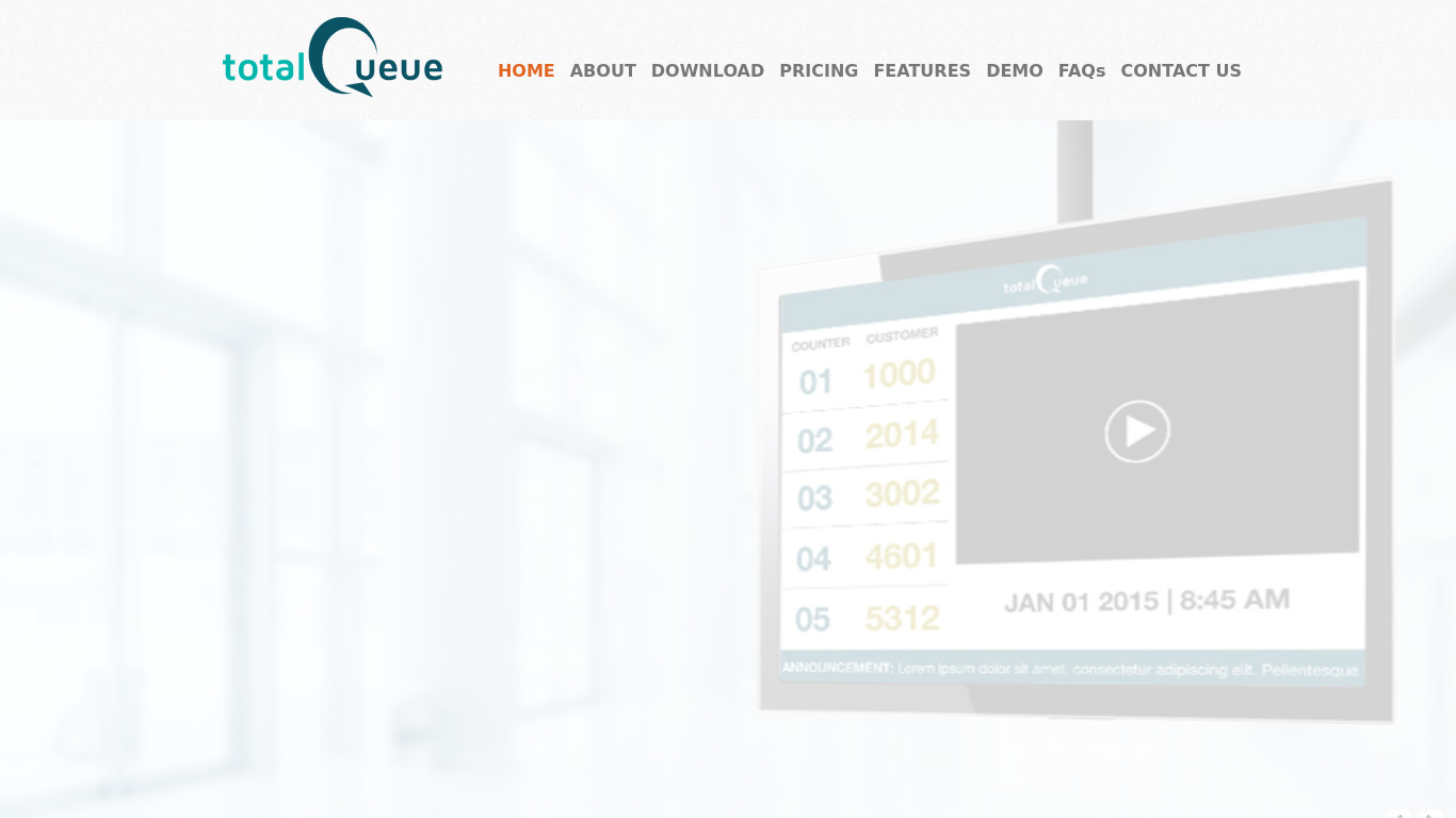 TotalQueue Landing page