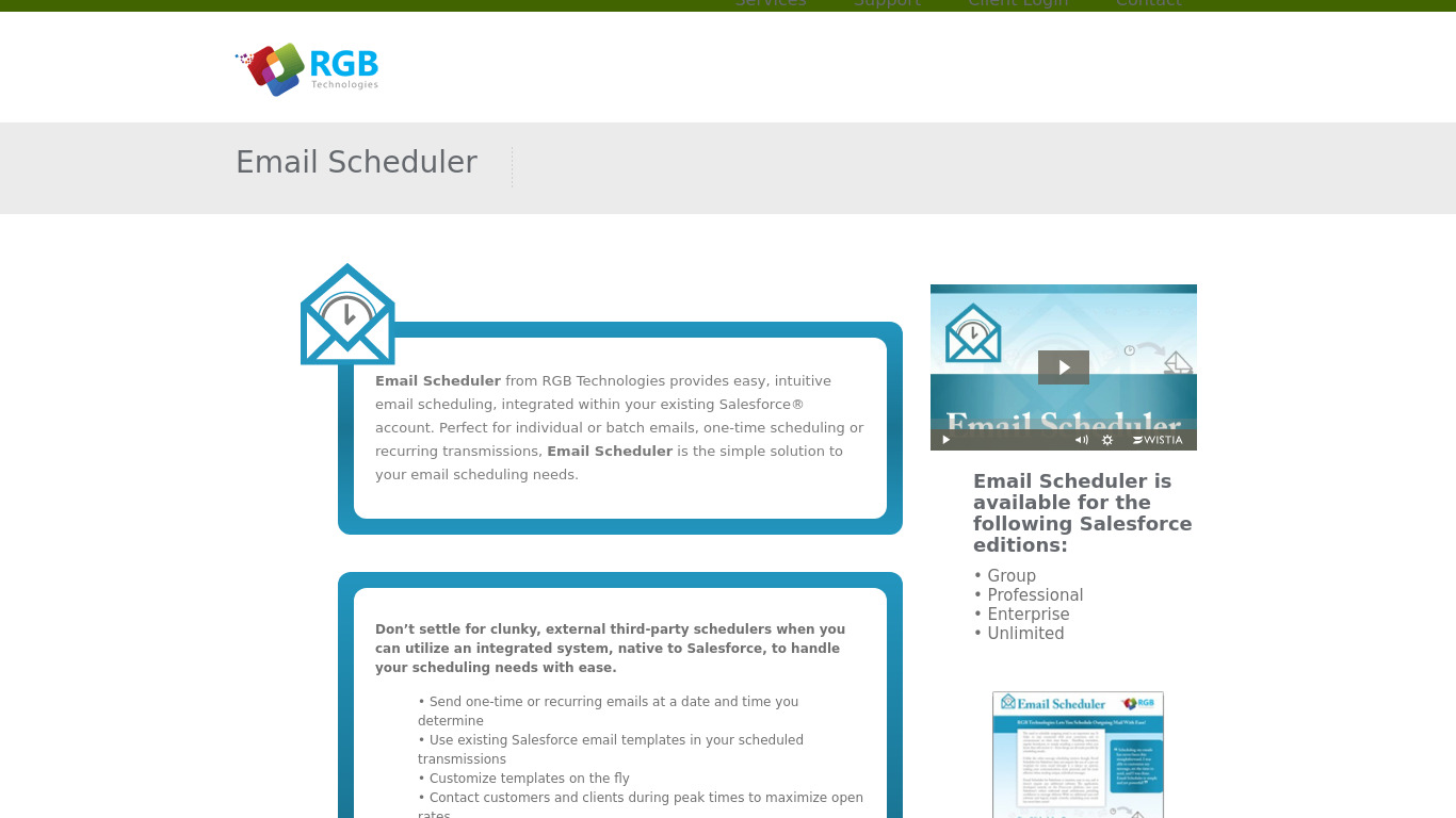 RGB Technologies - Email Scheduler Landing page