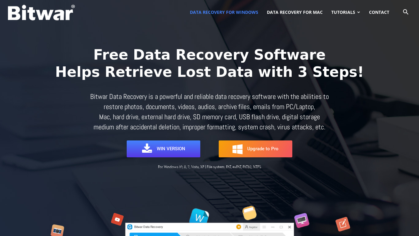 R Data Recovery Software Landing page
