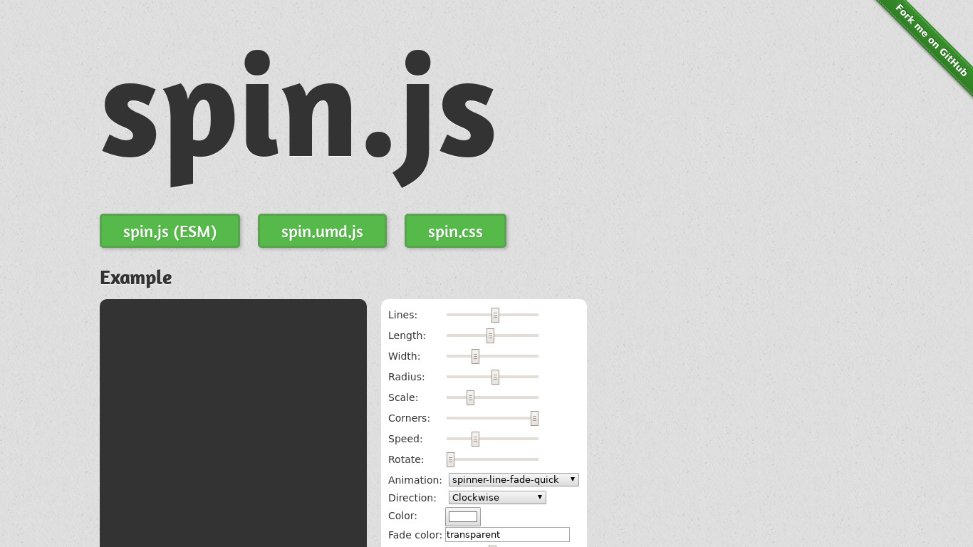Spin.js Landing page