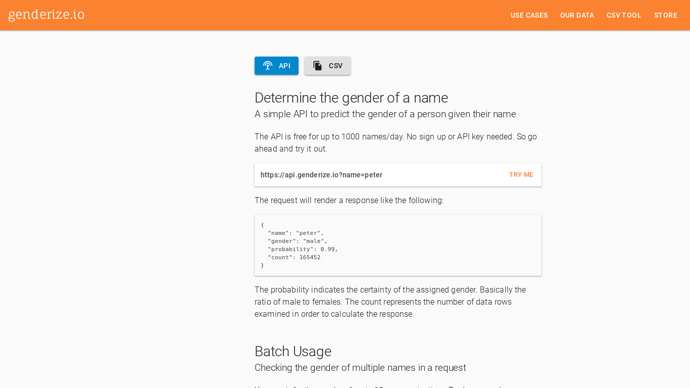 Genderize Landing page