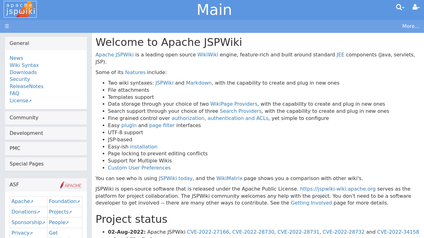 Apache JSPWiki Landing page