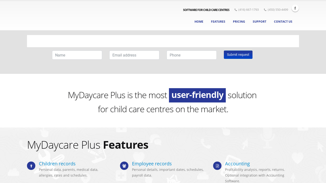 MyDaycare Plus Landing page