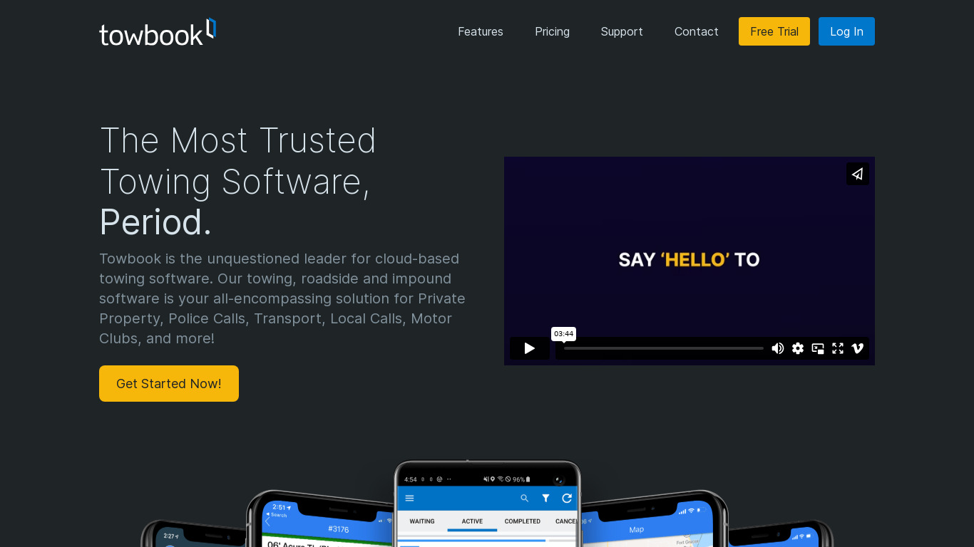 Towbook Management Software Landing page