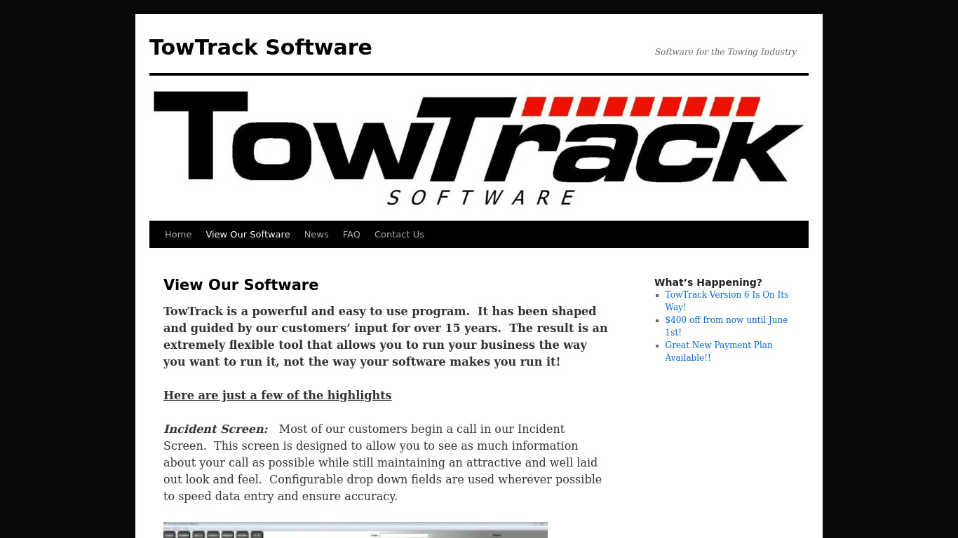 Towtracksoftware.com Landing page