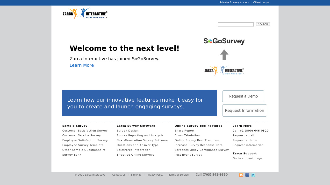 Zarca Survey Software Landing page