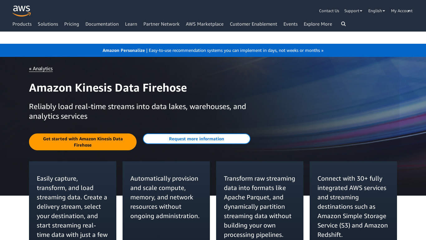 Amazon Kinesis Firehose Landing page