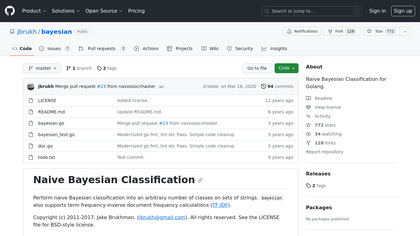 Naive Bayesian Classification for Golang image