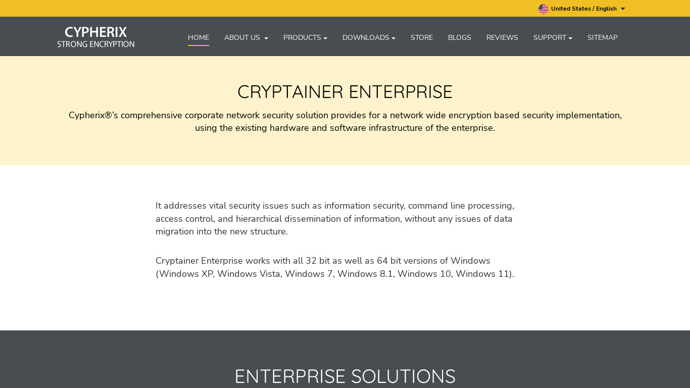 Cryptainer SE Landing page