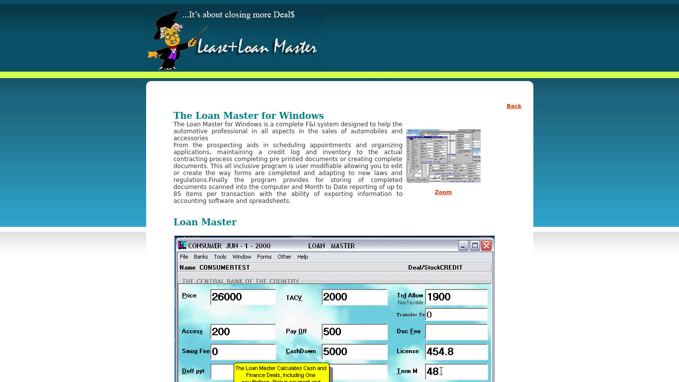 LeaseMaster Loan Master Landing page